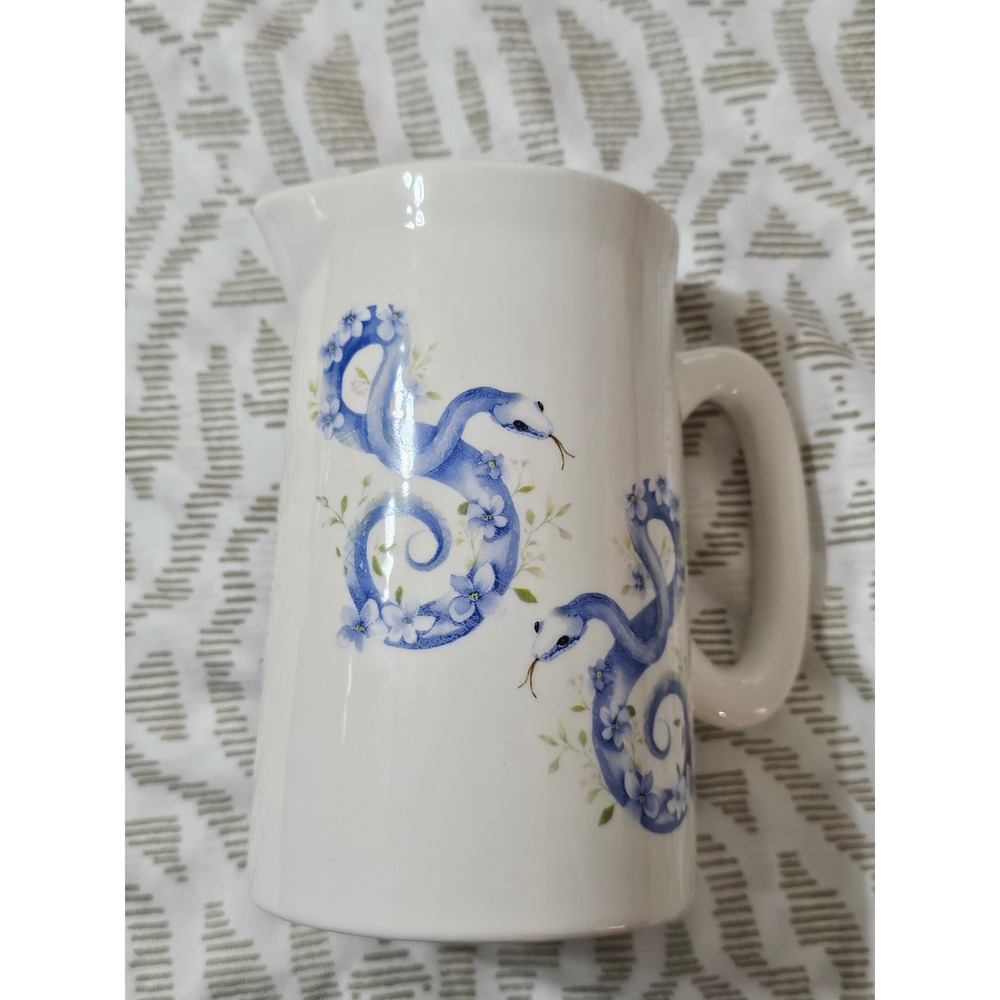 Ciroa Blue Snake and Floral Ceramic Measuring Pitcher Jug 3 Cup Capacity 7 Inch